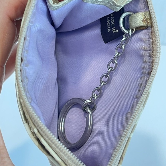 Coach Signature Logo Stripe Coin Purse Pouch Key Chain Change Gold Tan Wallet - - Picture 8 of 14